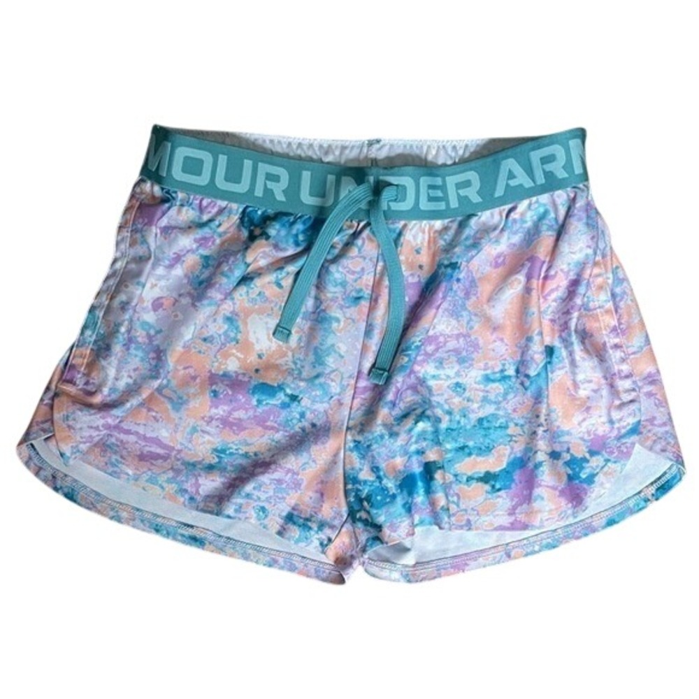Under Armour Girls Youth Large HeatGear Play Up Printed Athletic Shorts Teal